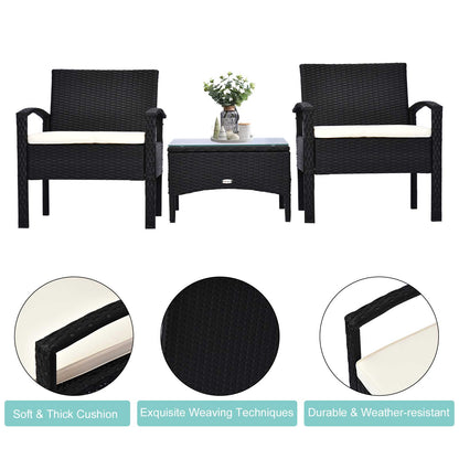 Outsunny 2 Seater Rattan Bistro Set, Steel-Black 