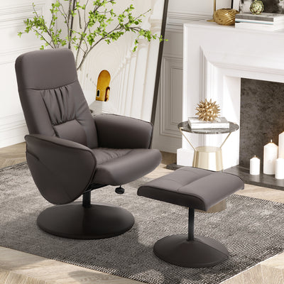 HOMCOM Executive Recliner Chair High Back and Footstool Armchair Lounge Seat Brown 