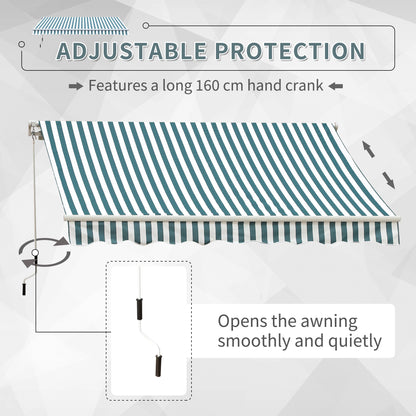 Outsunny Manual Retractable Awning, size (4m x3m)-Green/White Stripes