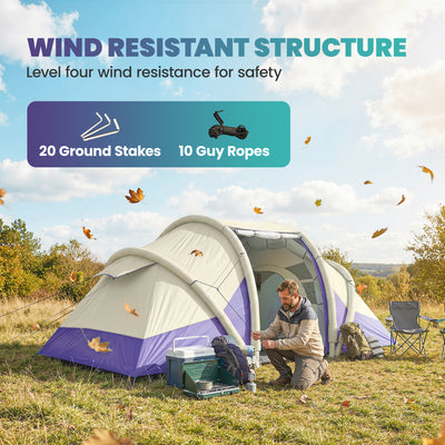 Outsunny Inflatable Tent 2 Bedroom 3000mm Waterproof Windproof Air Tent with Carry Bag for 4 Person 