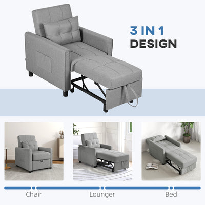 HOMCOM Linen-Look Single Chair Bed - Light Grey 