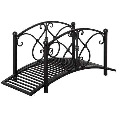 Outsunny 102L x 48W x 49H Classic Metal Garden Bridge with Safety Railings Arc Footbridge Decorative Pond Bridge for Backyard Creek Stream, Black 