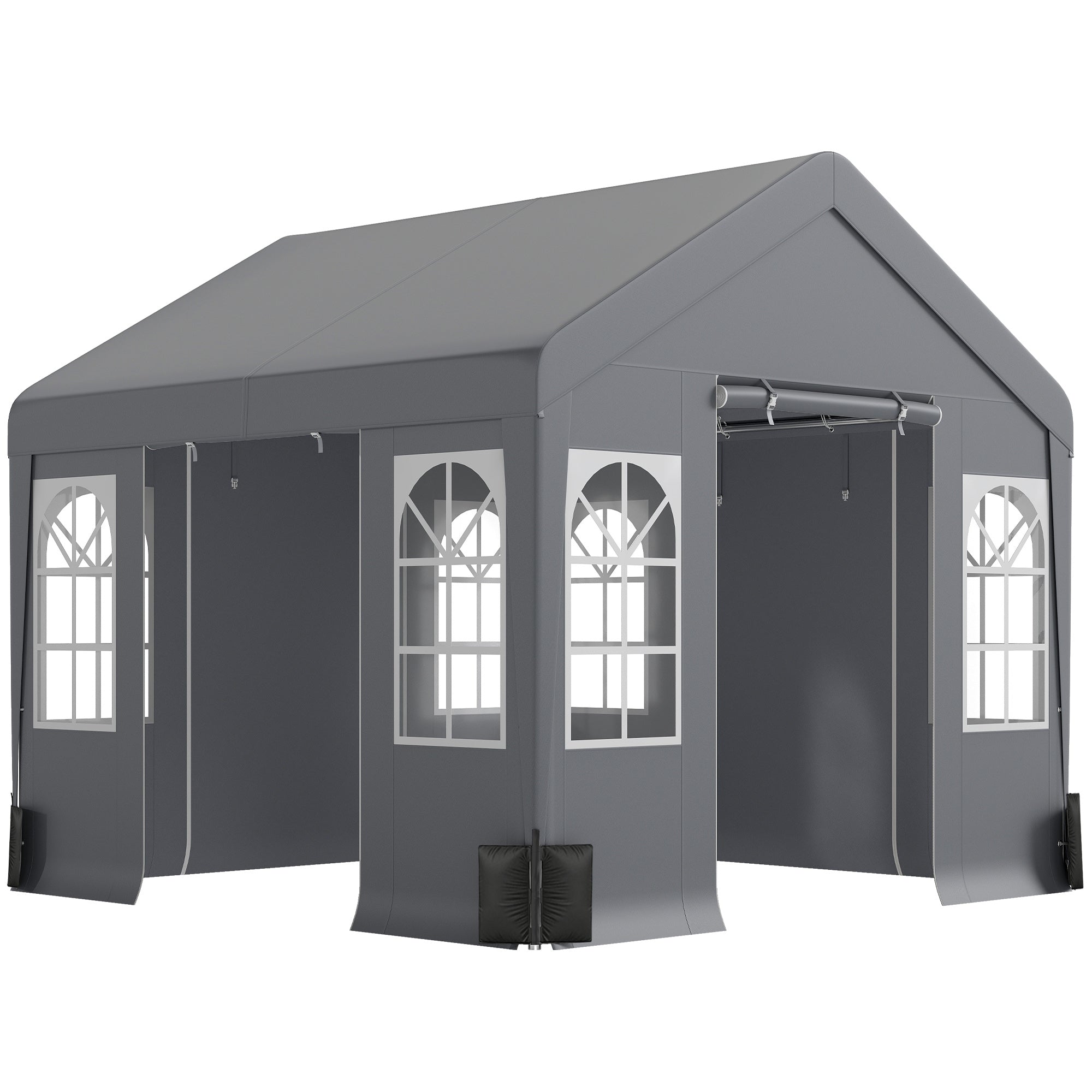 Outsunny 3 x 3 m Party Tent, Outdoor Canopy Tent Shelter with Removable Sidewalls, 4 Zipped Doors, for Parties, Wedding, Grey 
