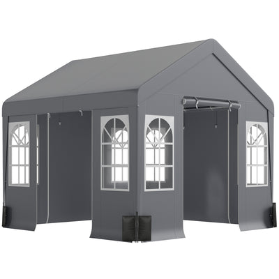Outsunny 3 x 3 m Party Tent, Outdoor Canopy Tent Shelter with Removable Sidewalls, 4 Zipped Doors, for Parties, Wedding, Grey 