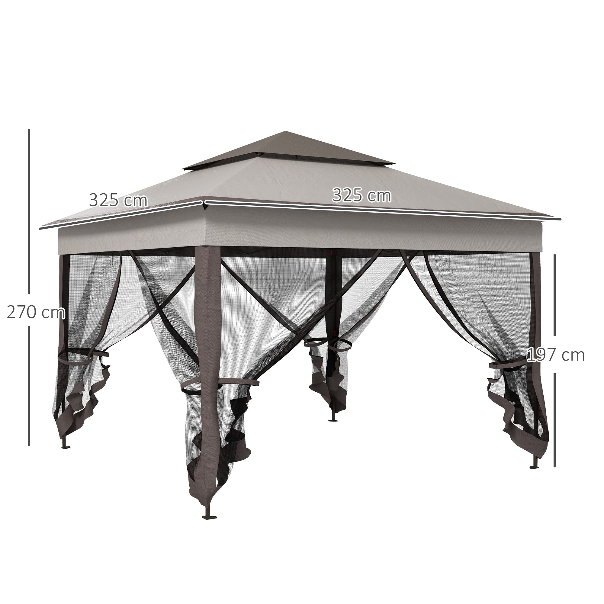 Outsunny 3.25 x 3.25m Deluxe Metal Gazebo, with Curtains - Brown and Grey
