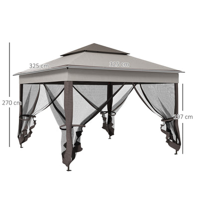 Outsunny 3.25 x 3.25m Deluxe Metal Gazebo, with Curtains - Brown and Grey 