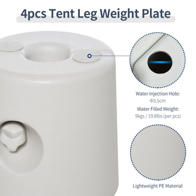 Outsunny 4 Pack 36 kg Gazebo Weights, Canopy Tent Weights with Rapid Clip, Gazebo Leg Weights Fill with Sand or Water, White 