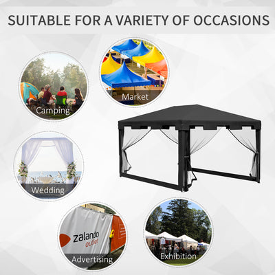 Outsunny 4 x 3 m Party Tent Wedding Gazebo Outdoor Waterproof PE Canopy Shade with Panel 