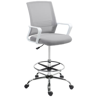 HOMCOM Draughtsman Chair, Mesh Drafting Chair, Ergonomic Office Chair with Lumbar Support, Adjustable Foot Ring, Grey 