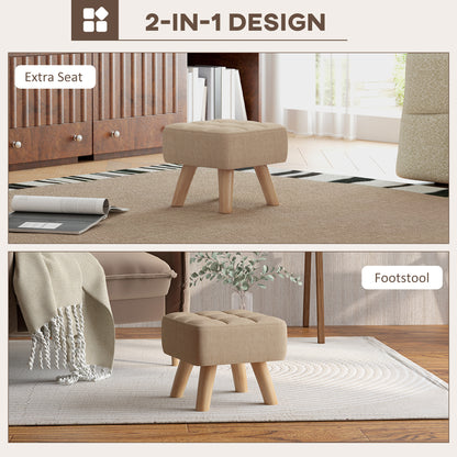 HOMCOM Linen-Look Square Padded Footstool - Brown 