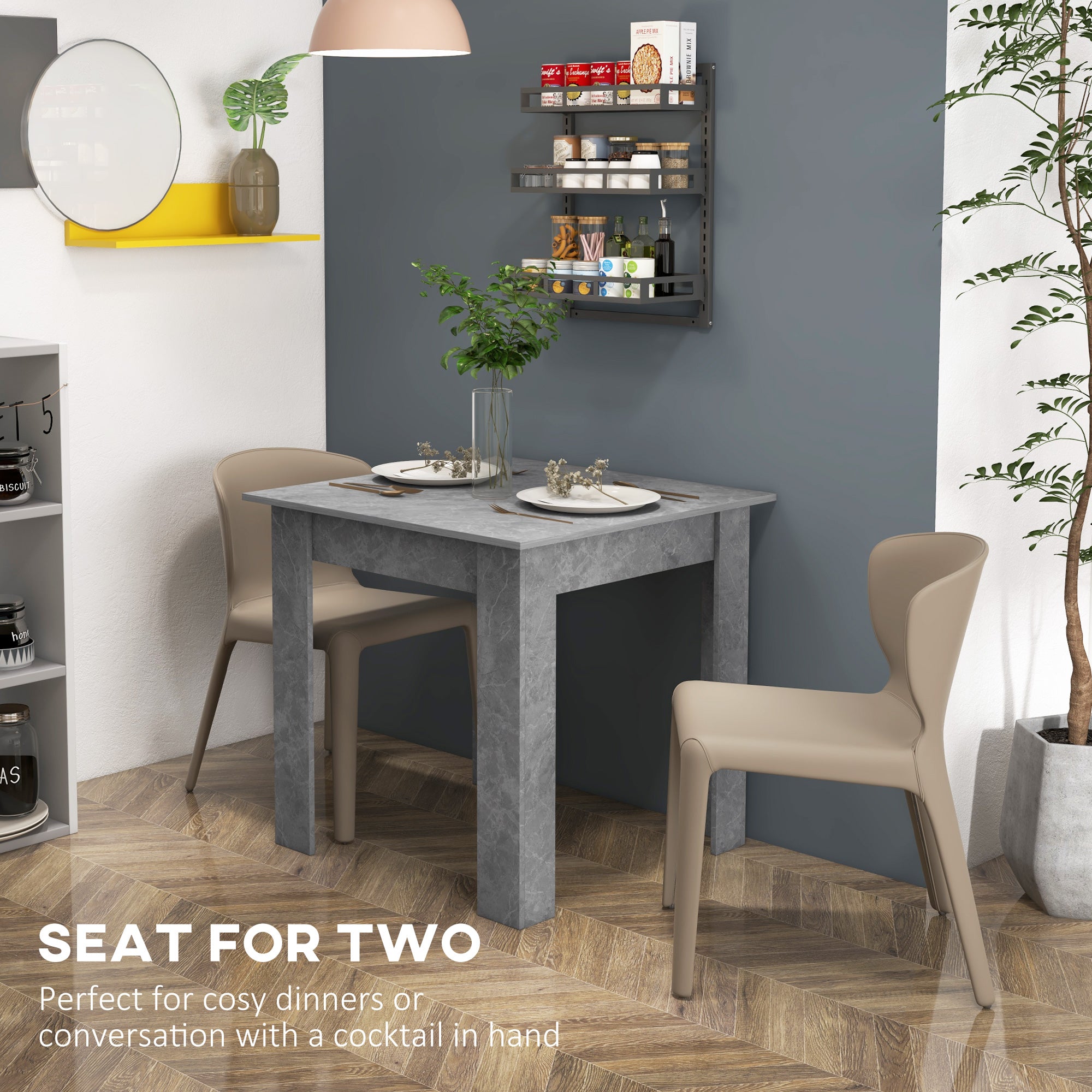 HOMCOM Square Dining Table, Modern Small Dining Table with Faux Cement Effect, Space Saving, Non-slip Foot Pads, Cement Grey 