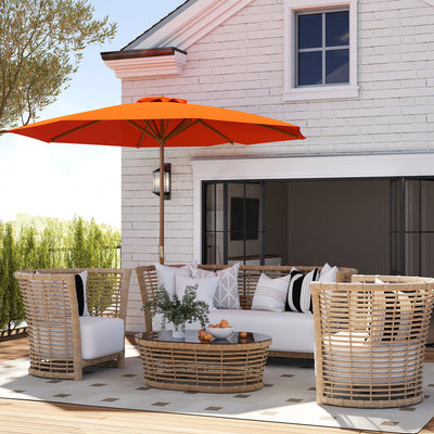 Outsunny 3m Wood Pole Parasol Umbrella - Orange 