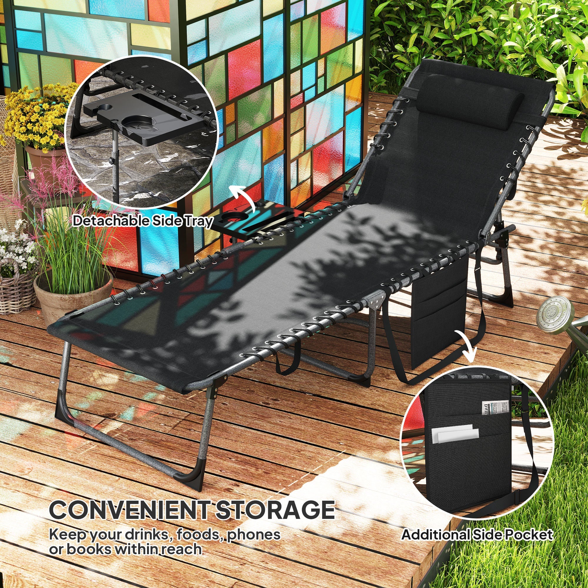 Outsunny Five-Position Reclining Sun Lounger - Black 