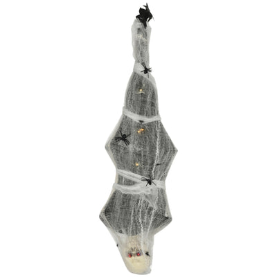 HOMCOM 4.7ft Life Size Outdoor Halloween Decoration Hanging Mummy with Spider Web, Animated Prop Decor with Sound and Motion Activated, Light Up Eyes, Howling Sound, Posable Arms, Moving Body 