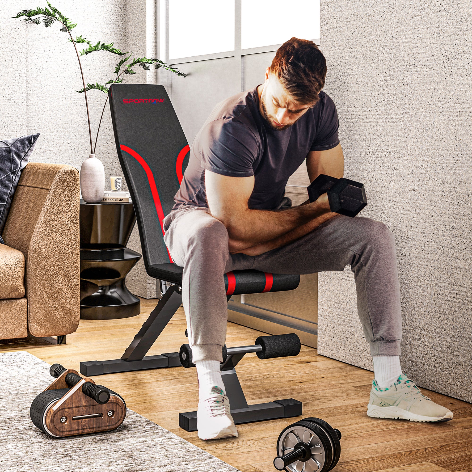 SPORTNOW Foldable Weight Bench, Adjustable Incline Flat Bench Press with 6-Level Backrest, 4-Level Seat, Leg Extension for Home Gym Workout Full Body Strength Training 