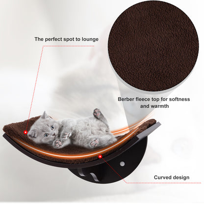 PawHut Wood Cat Shelves Wall-Mounted Shelter Curved Kitten Bed Cat Perch Climber Cat Furniture 41 x 28 x 21cm Brown 