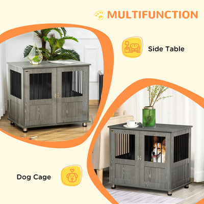 PawHut Dog Crate Table for Medium and Large Dogs with Magnetic Door for Indoor Use, 85 x 55 x 75 cm, Grey 