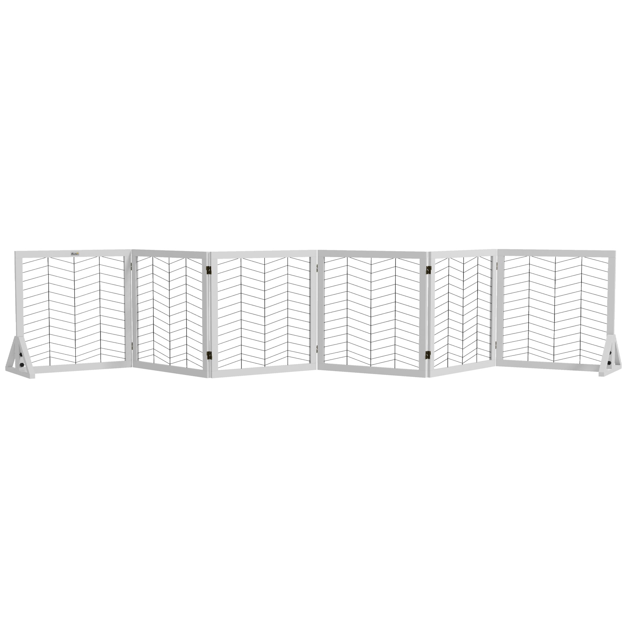 PawHut 6 Panels Pet Gate, Wooden Foldable Dog Barrier w/ Two Support Feet, for Small, Medium Dogs - White 