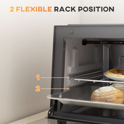 HOMCOM Mini Oven, 9L Countertop Electric Grill, Toaster Oven with Adjustable Temperature, Timer, Dishwasher Safe Baking Tray and Wire Rack, 750W, Grey 