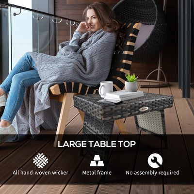 Outsunny Foldable Outdoor Coffee Table, Steel Frame Rattan Side Table, Coffee Table Side Table for Garden, Mixed Grey 