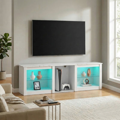 HOMCOM 70in TV Stand, with LED Lights and Storage - White 