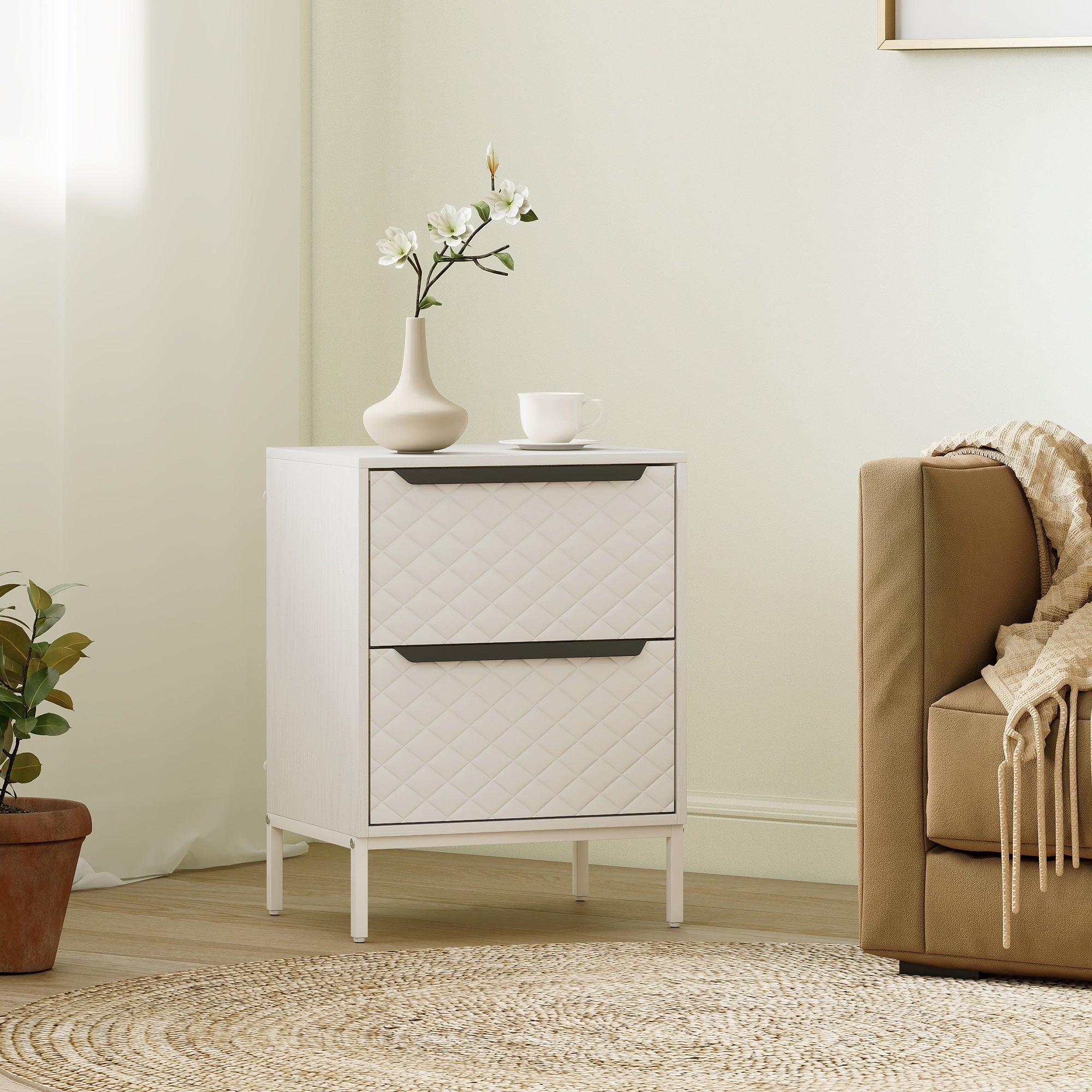 HOMCOM Chest of Drawers, Dresser with 2 Fabric Drawers and Aluminium Handles - White 