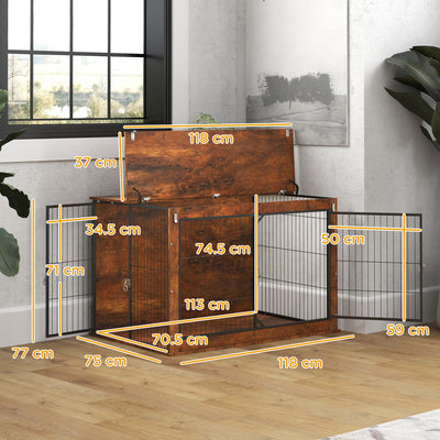 PawHut Dog Crate Furniture with Flip-up Top, 2 Doors, for Extra Large Dogs, 118 x 75 x 77cm, Rustic Brown 