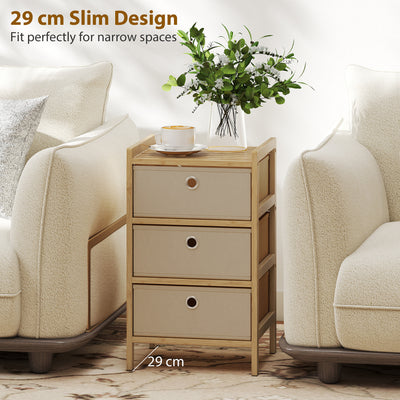 HOMCOM Chest of Drawers, 3 Fabric Drawers Narrow Dresser with Bamboo Frame, Cream White 