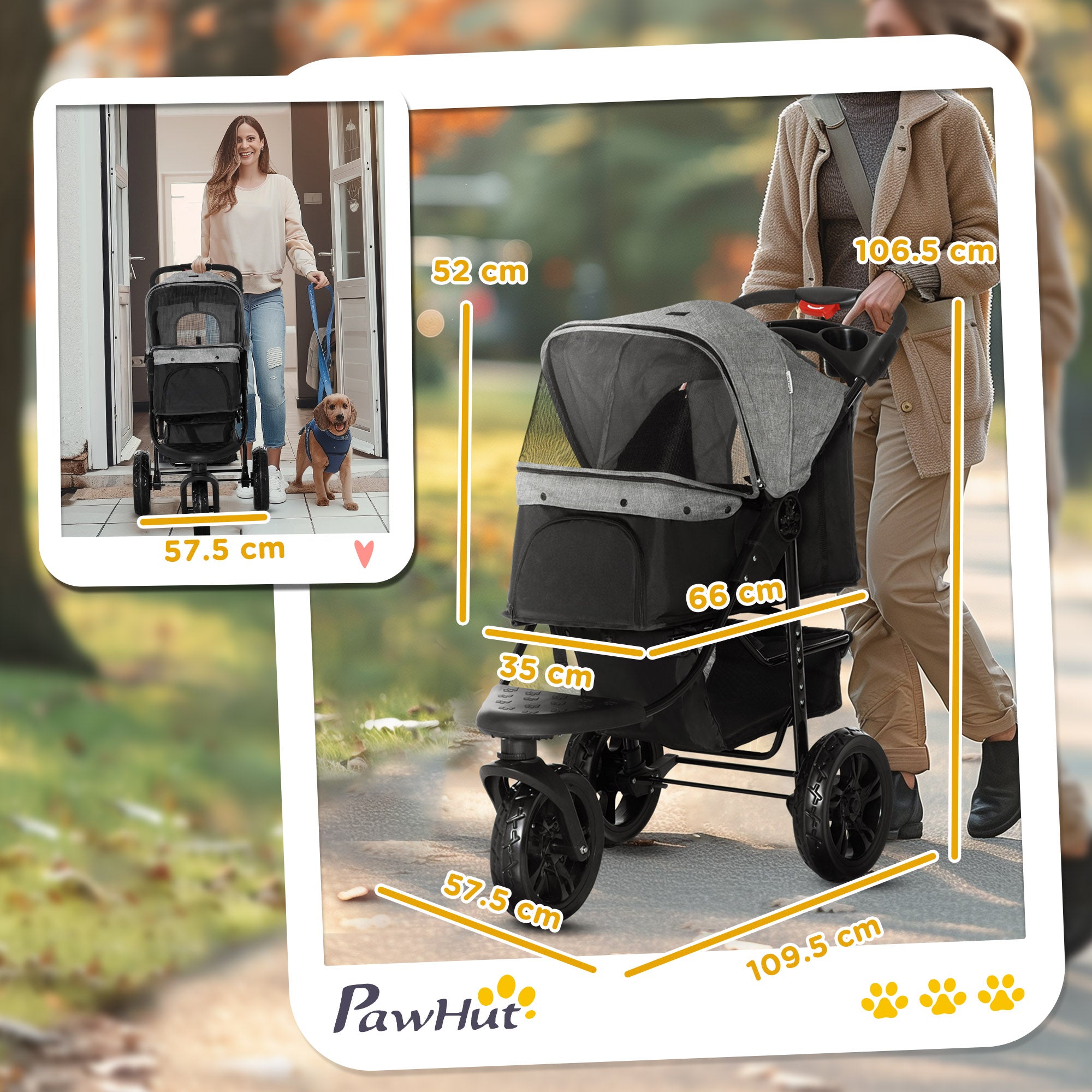 PawHut Dog Pram Dog Stroller Pet Stroller, 3 Wheels Dog Pushchair with Brake, for Small Miniature Dogs, Cats, Red 