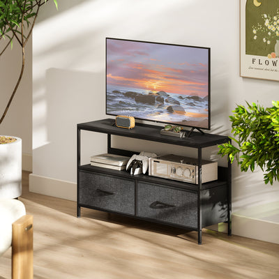 HOMCOM TV Stand Cabinet with 2 Foldable Drawers - Black 