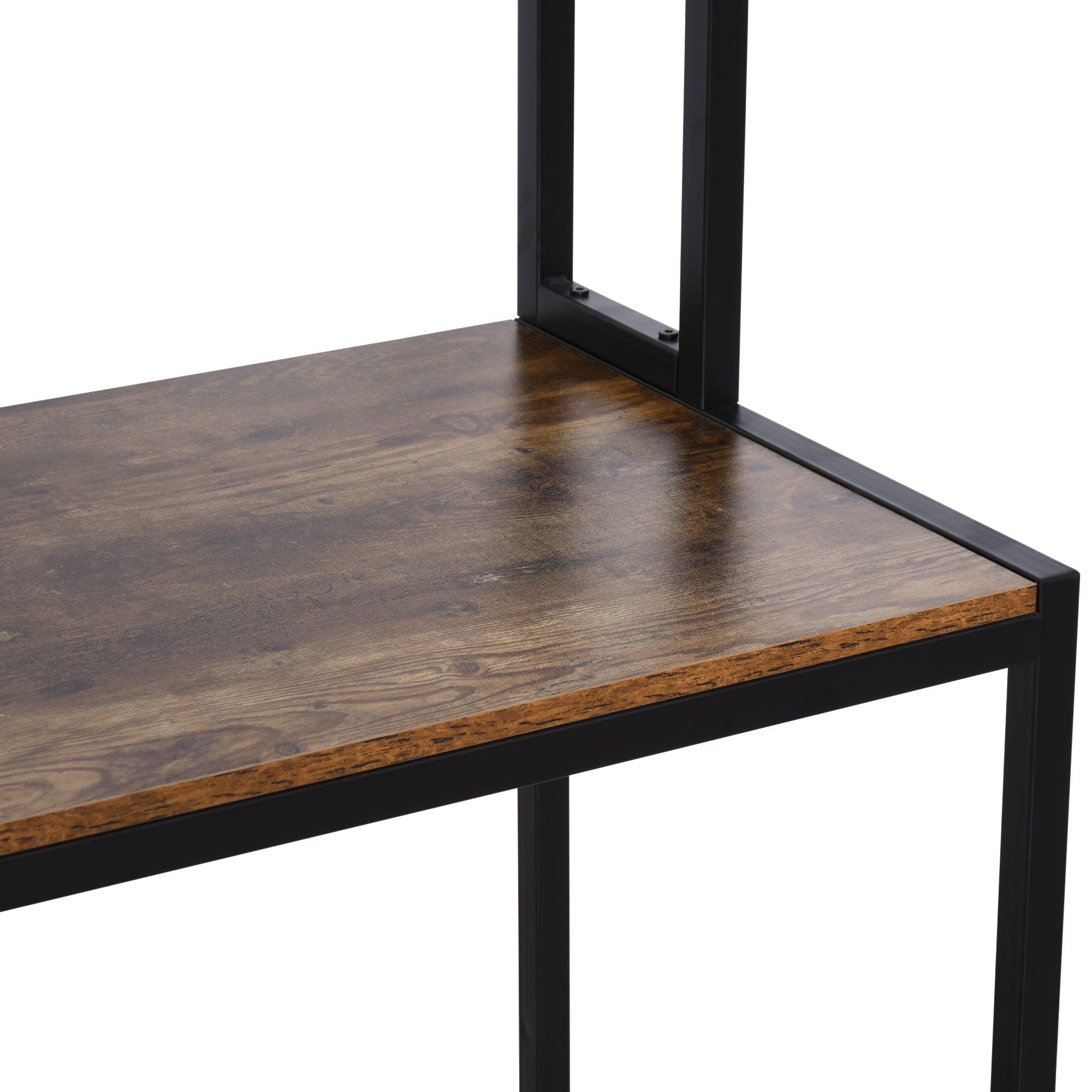 HOMCOM Reversible L Shaped Desk with Hutch, Industrial Computer Desk, Corner Desk with Storage Compartments and Steel Frame for Home Office, Study, 140 x 125cm, Brown 
