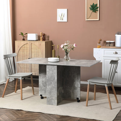 HOMCOM Folding Dining Table, Drop Leaf Table with 2-Tier Shelves, Rolling Casters, for Small Spaces, Kitchen, Cement Grey 