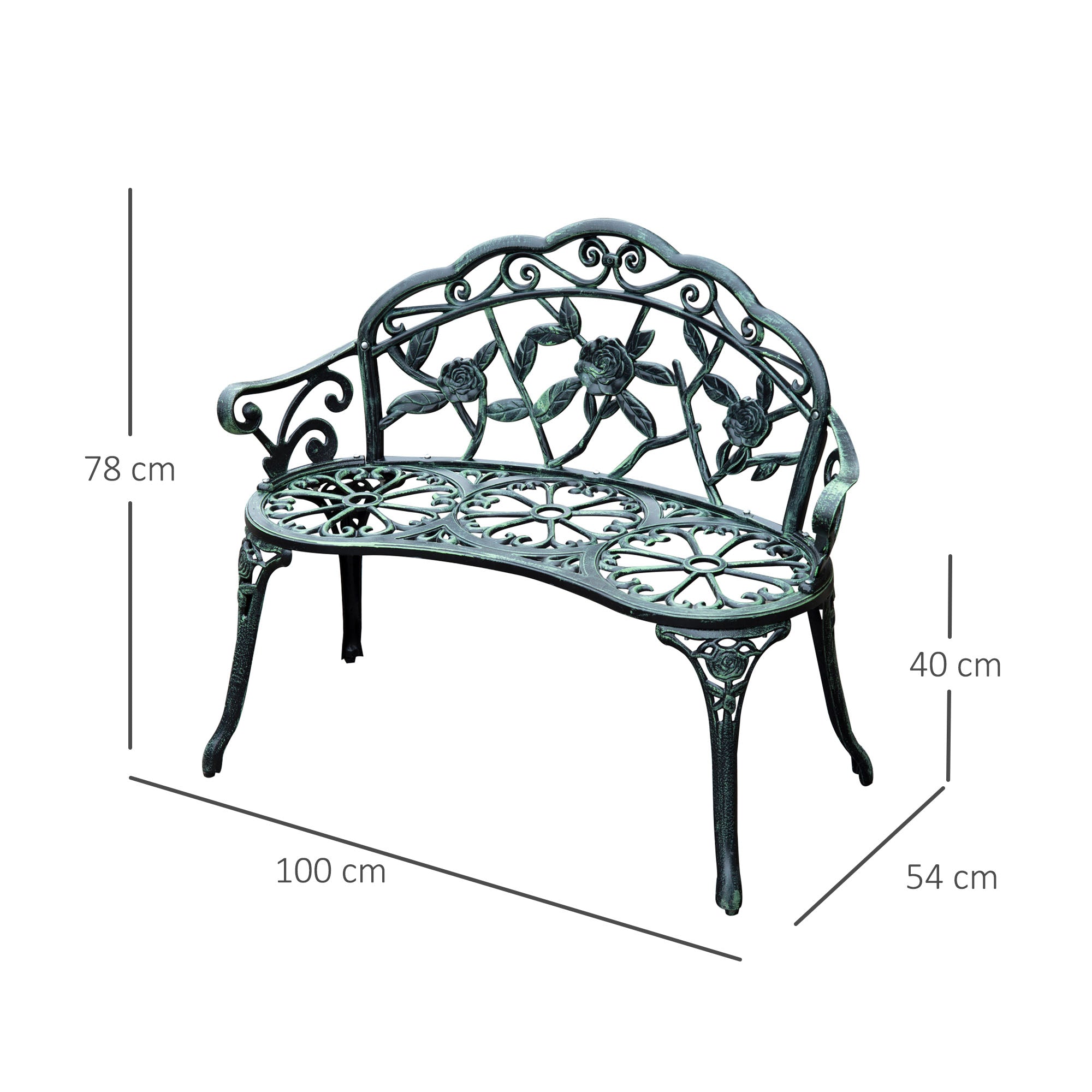 Outsunny Cast Aluminum Garden Bench-Antique Green 