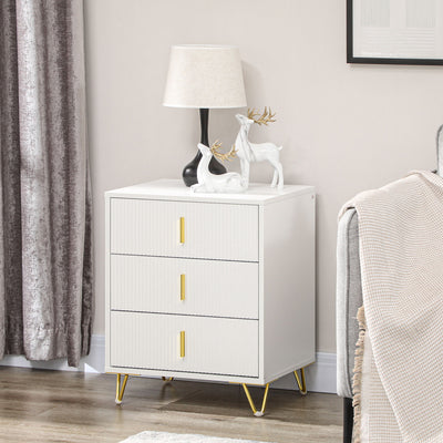 HOMCOM Set of 2 Elegant Chest of Three Drawers - White/Gold-Tone 