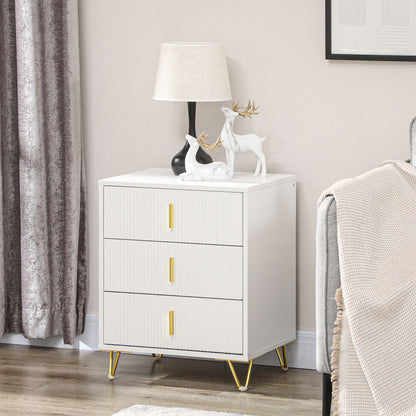 HOMCOM Set of 2 Elegant Chest of Three Drawers - White/Gold-Tone