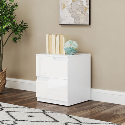 HOMCOM High Gloss Bedside Table Set of 2 - White 