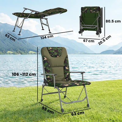 Outsunny Camping Chair Padded Reclining Folding Chair with Wide Armrests for Adults Camouflage 