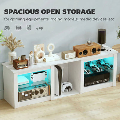 HOMCOM 70in TV Stand, with LED Lights and Storage - White 