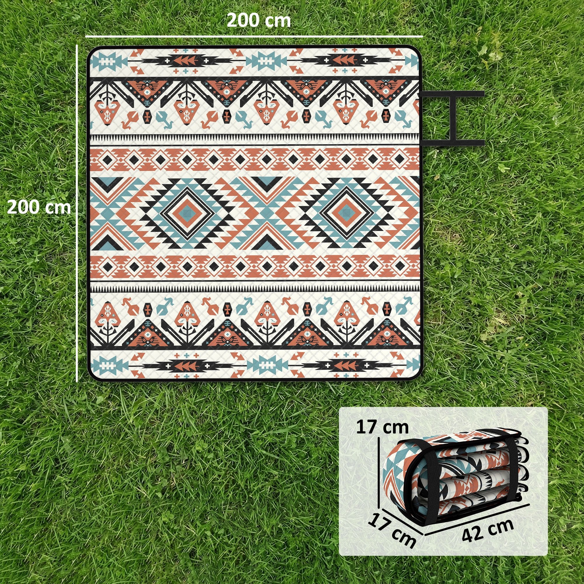 Outsunny Picnic Blanket, 200x200CM Large Beach Blanket Outdoor Picnic Mat with Integrated Strap for Camping, Mix-Colour 