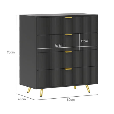 HOMCOM Elegant Four-Drawer Bedside Table - Black 