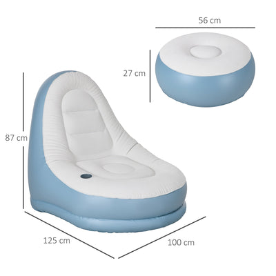 Outsunny Inflatable Tub Chair and Footstool - Blue/White 