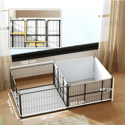 PawHut 7 Panel Dog Whelping Box, Heavy Duty Dog Playpen with Washable Pee Pads, Windproof Fabric, for Small and Medium Dogs 