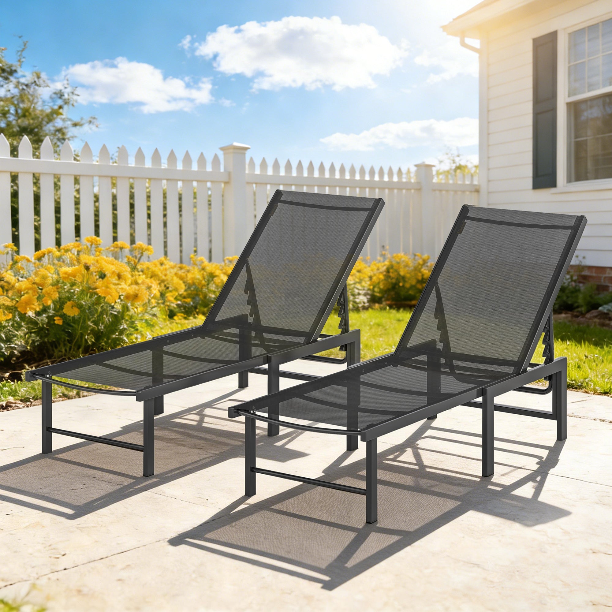 Outsunny Set of Two Reclining Sun Loungers - Black 