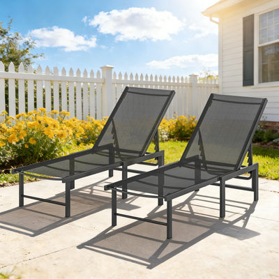 Outsunny Set of Two Reclining Sun Loungers - Black 