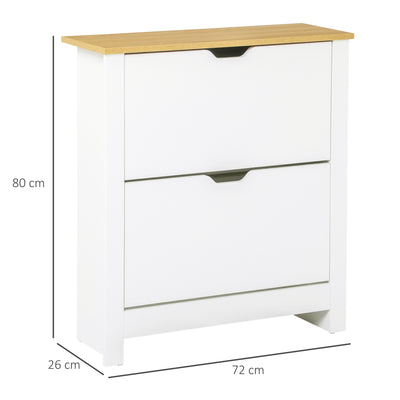HOMCOM Narrow Shoe Cabinet, Space Saving Shoe Storage Cabinet with 2 Flip Drawers and Adjustable Shelves for 12 Pairs of Shoes for Hallways and Living Room, White 