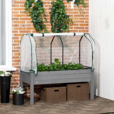 Outsunny Raised Garden Bed Outdoor Elevated Wood Planter Box w/ PE Cover, Dark Grey 