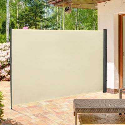 Outsunny Retractable Sun Side Awning Screen Fence Patio Garden Wall Balcony Screening Panel Outdoor Blind Privacy Divider (3x2M, Cream) 