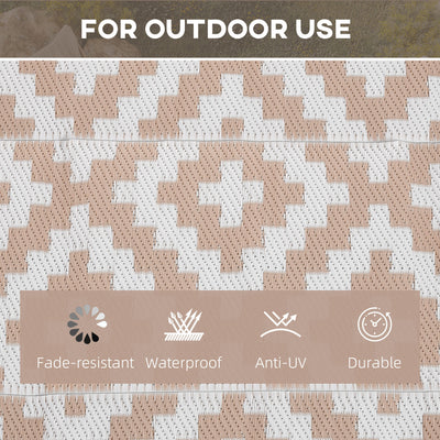 Outsunny Reversible Outdoor RV Rug, Patio Floor Mat, 274 x 182 cm Plastic Straw Rug for Garden, terrace, Beach, Camping, Coffee & White 