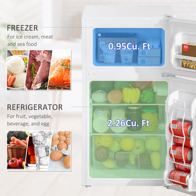 HOMCOM 88L Under Counter Fridge Freezer, Small Refrigerator with 5-Setting, 3 Star Freezer Rating, White 