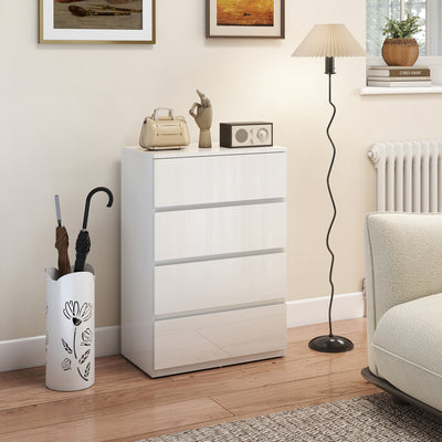 HOMCOM High Gloss Chest of Drawers, 4-Drawer Storage Cabinets, Modern Dresser for Bedroom, White 